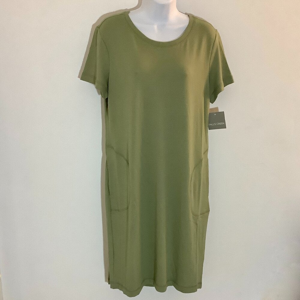 T Shirt Dress Medium Midi Green Short Sleeve Falls Creek. NWT
